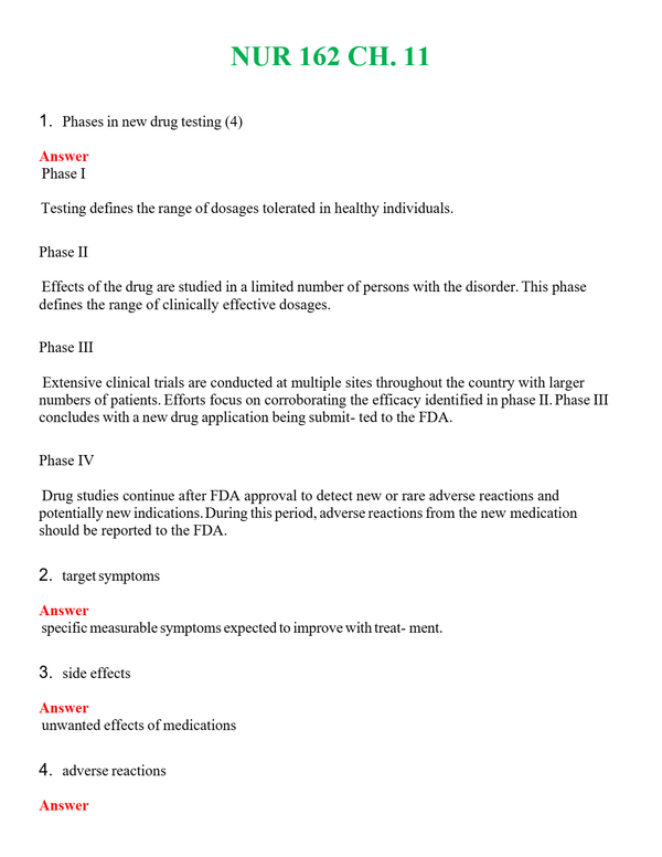 NUR 162 CH. 11 | A+ RATED GUIDE | QUESTIONS AND ANSWERS (SOLVED)