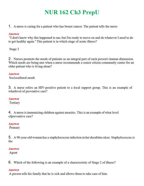 NUR 162 CH3 PREPU | PASSED | A+ RATED GUIDE | NEW FULL EXAM