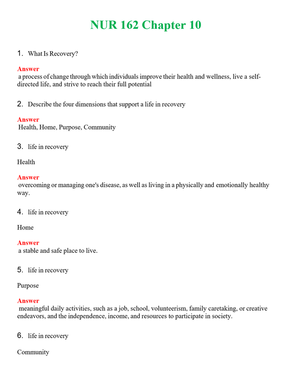 NUR 162 CHAPTER 10 | (ACTUAL EXAM ) QUESTIONS AND ANSWERS (SOLVED)