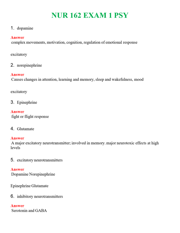 NUR 162 EXAM 1 PSY | LATEST QUESTIONS WITH COMPLETE GRADE A++ ANSWERS