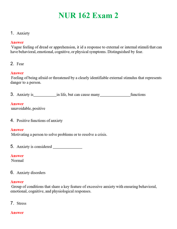 NUR 162 EXAM 2 | WITH 100% VERIFIED ANSWERS