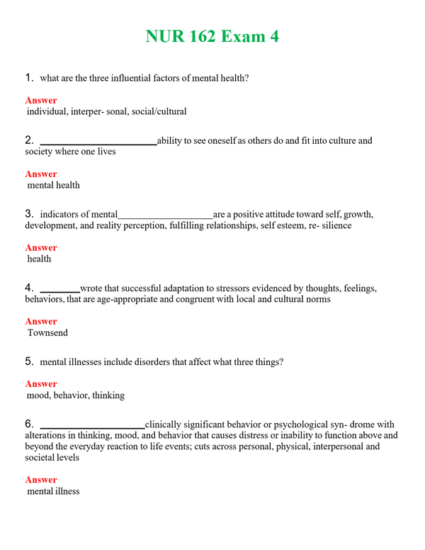 NUR 162 EXAM 4 | A+ RATED GUIDE | QUESTIONS AND ANSWERS (SOLVED)