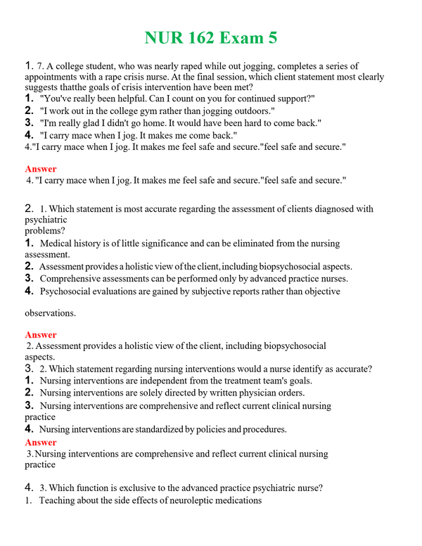 NUR 162 EXAM 5 | A SOLVED 100% CORRECT