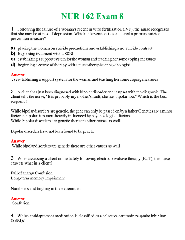 NUR 162 EXAM 8 | WITH 100% VERIFIED ANSWERS