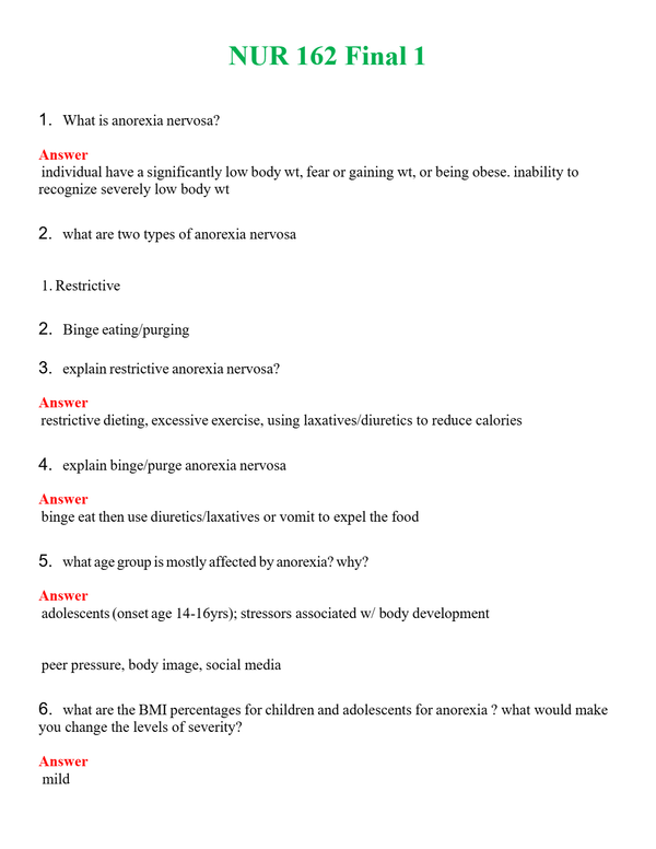 NUR 162 FINAL 1 | GRADED A+ QUESTIONS AND ANSWERS (SOLVED)