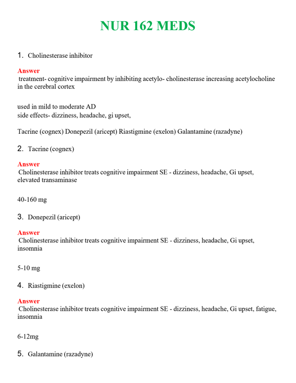 NUR 162 MEDS | COMPLETE QUESTIONS & ANSWERS (SOLVED) 100% CORRECT