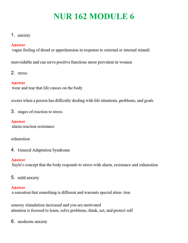 NUR 162 MODULE 6 | COMPLETE ANSWERS 100% CORRECT