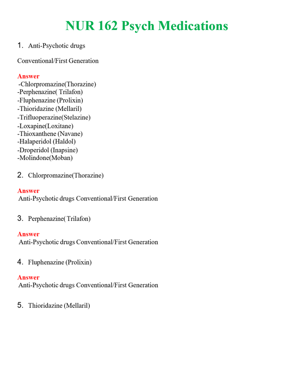 NUR 162 PSYCH MEDICATIONS | GRADED A+ SOLVED 100% CORRECT