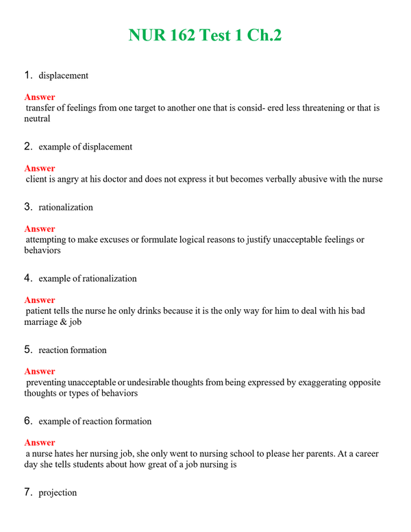 NUR 162 TEST 1 CH.2 | COMPLETE QUESTIONS & ANSWERS (SOLVED) 100% CORRECT