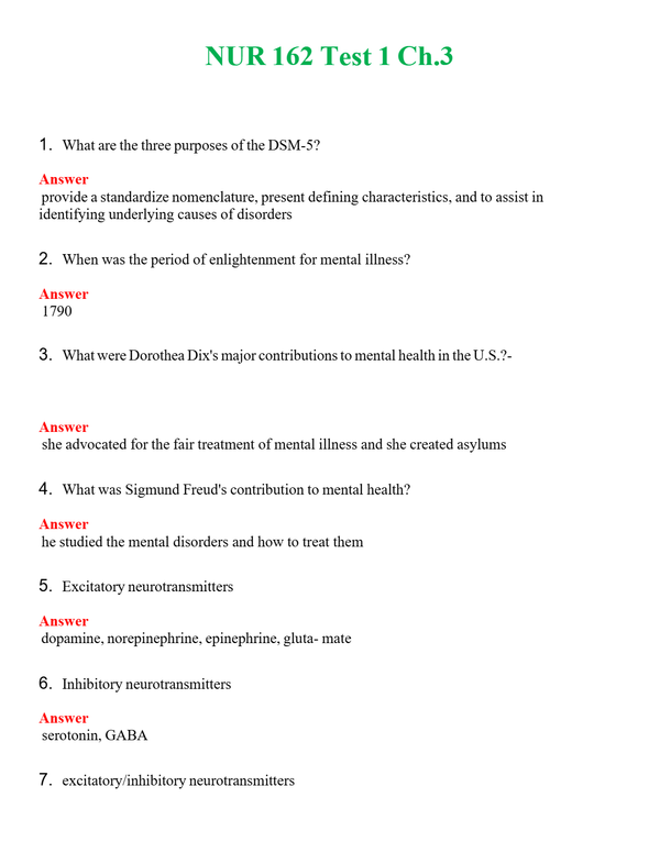 NUR 162 TEST 1 CH.3 | QUESTIONS AND ANSWERS INCLUDED