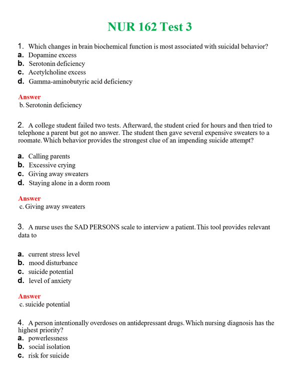 NUR 162 TEST 3 | ALL Q&AS BRAND NEW GUARANTEED A+++