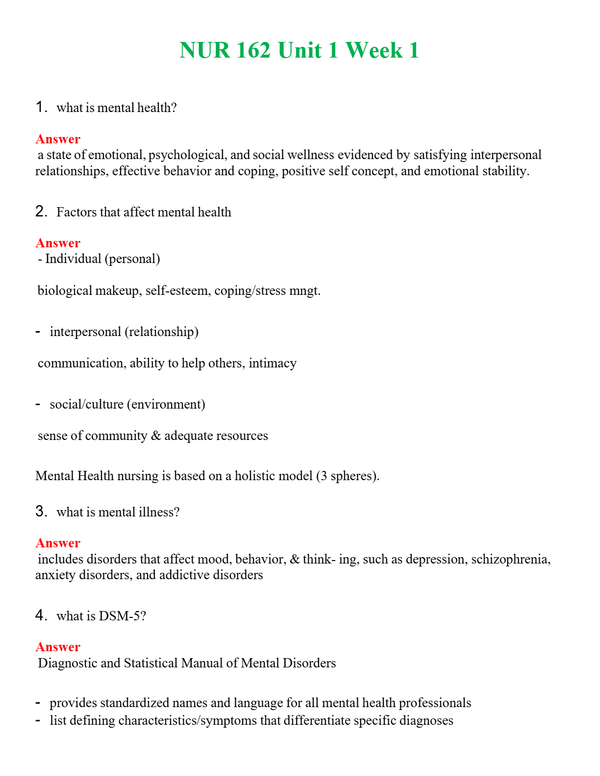 NUR 162 UNIT 1 WEEK 1 | COMPLETE ANSWERS 100% CORRECT