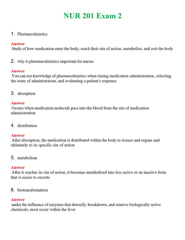 NUR 201 EXAM 2 | A SOLVED 100% CORRECT
