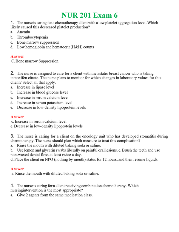 NUR 201 EXAM 6 | WITH 100% VERIFIED ANSWERS
