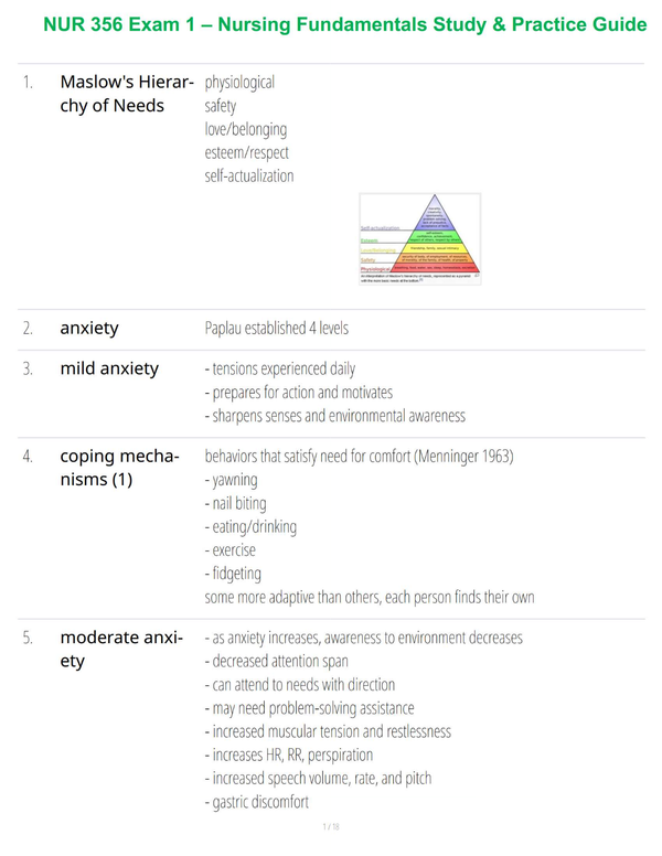 NUR 356 Exam 1 – Nursing Fundamentals Study & Practice Guide