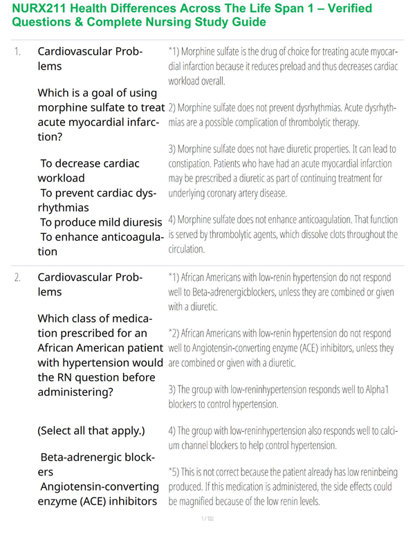 NURX211 Health Differences Across The Life Span 1 – Verified Questions & Complete Nursing Study Guide