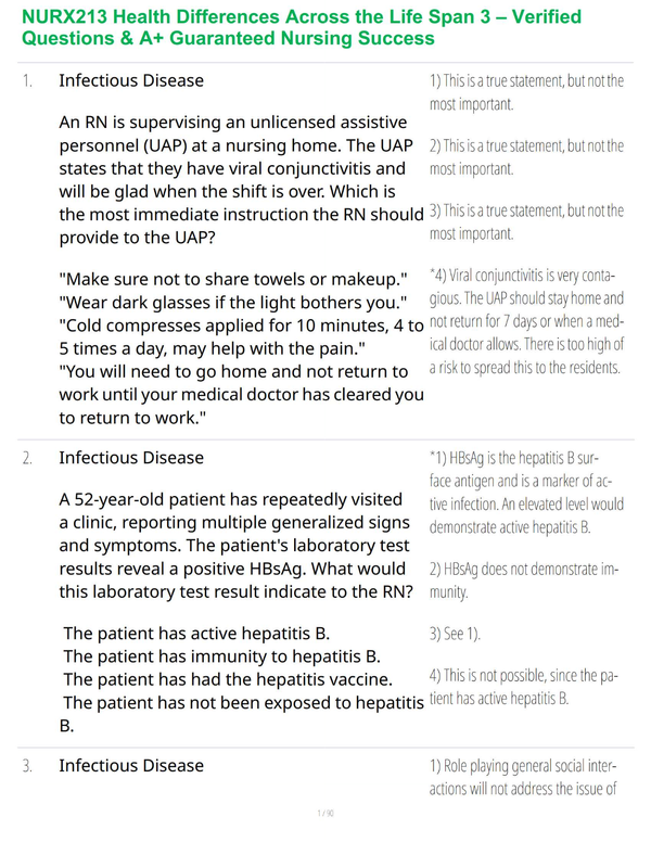 NURX213 Health Differences Across the Life Span 3 – Verified Questions & A+ Guaranteed Nursing Success