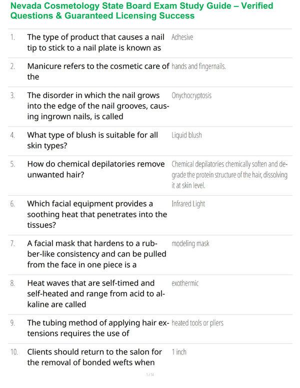Nevada Cosmetology State Board Exam Study Guide – Verified Questions & Guaranteed Licensing Success