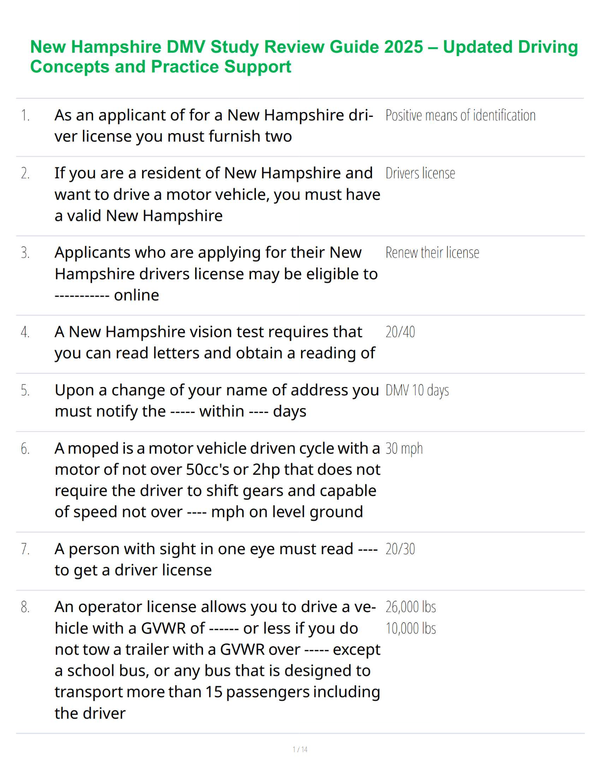 New Hampshire DMV Study Review Guide 2025 – Updated Driving Concepts and Practice Support
