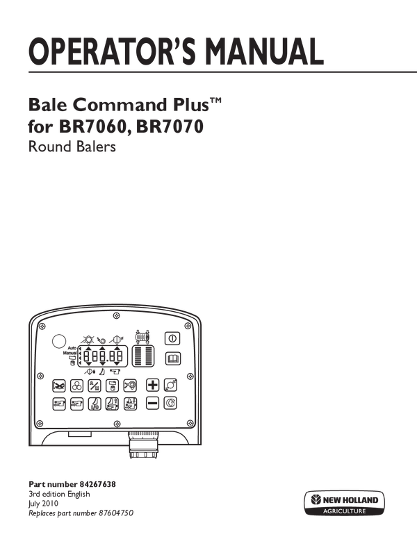 New Holland BR7060, BR7070 Round Baler Operator's Manual
