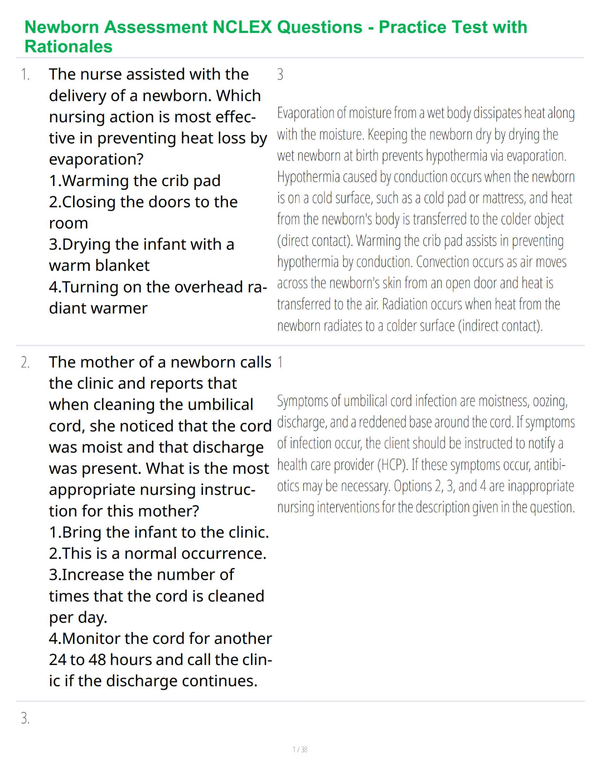 Newborn Assessment NCLEX Questions - Practice Test with Rationales