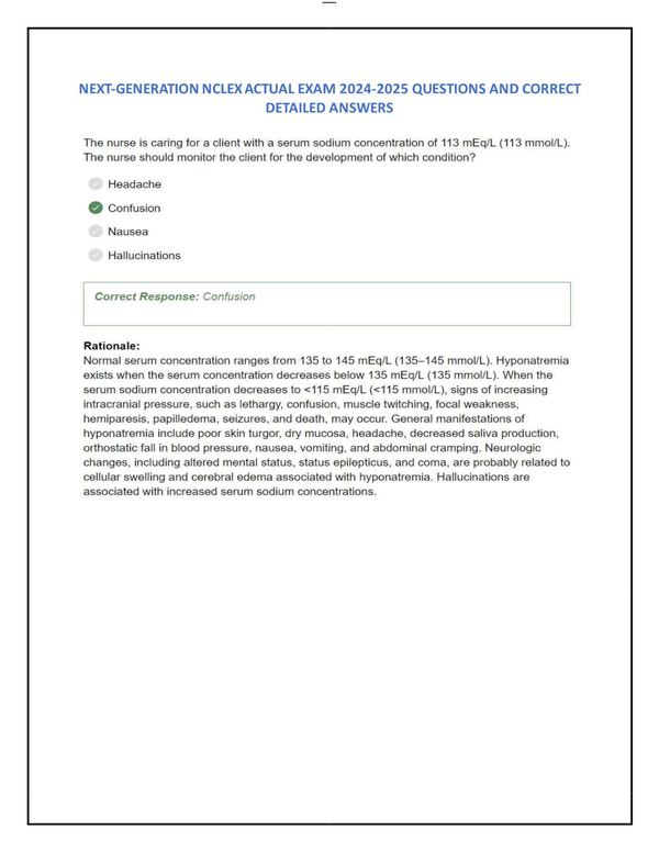 Next-Generation NCLEX (NGN) Exam Prep 2024–2025 – Actual Questions with Correct Detailed Answers