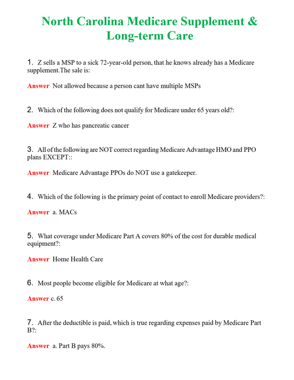North Carolina Medicare Supplement & Long-term Care | Actual Questions and Verified Answers ( Included ) 100% Correct