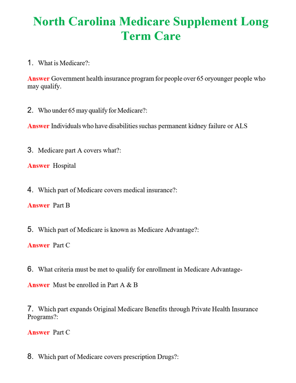 North Carolina Medicare Supplement Long Term Care | Actual Questions and Verified Answers ( Included ) 100% Correct