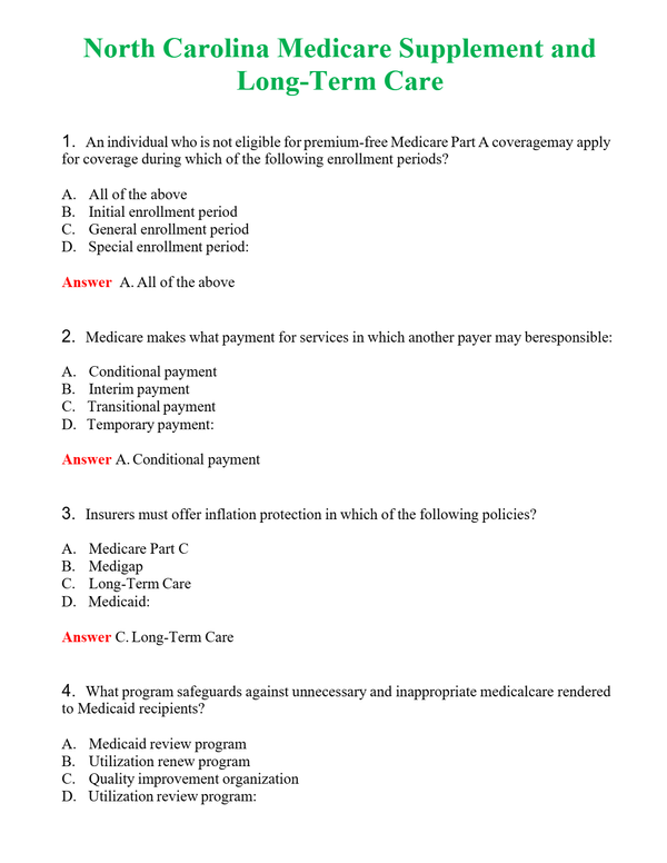 North Carolina Medicare Supplement and Long-Term Care | Actual Questions and Verified Answers ( Included ) 100% Correct