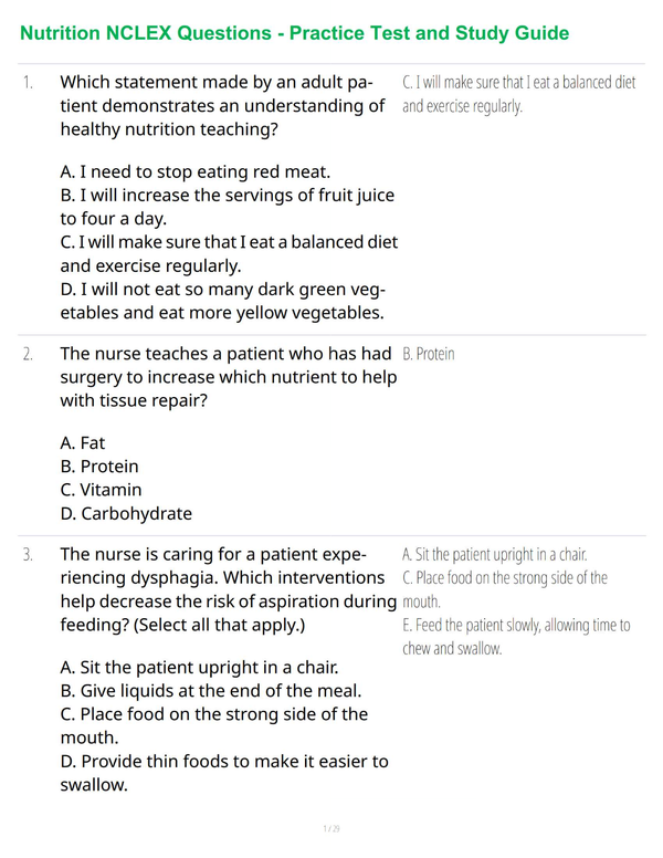 NutritiNutrition NCLEX Questions - Practice Test and Study Guide
