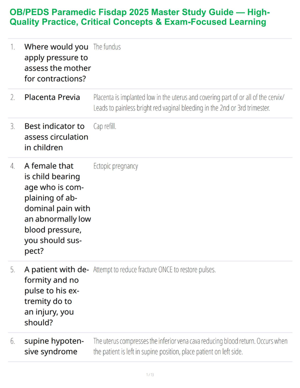OB/PEDS Paramedic Fisdap 2025 Master Study Guide — High-Quality Practice, Critical Concepts & Exam-Focused Learning