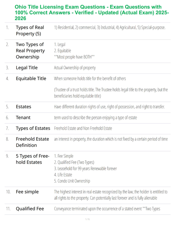 Ohio Title Licensing Exam Questions - Exam Questions with 100% Correct Answers - Verified - Updated (Actual Exam) 2025-2026