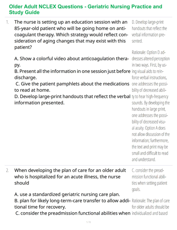 Older Adult NCLEX Questions - Geriatric Nursing Practice and Study Guide