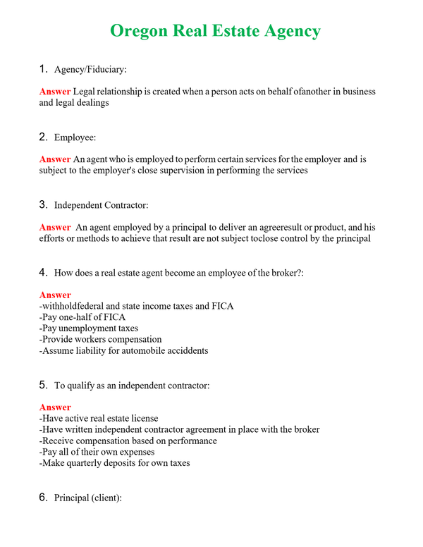 Oregon Real Estate Agency Questions With Complete Grade A+ Answers