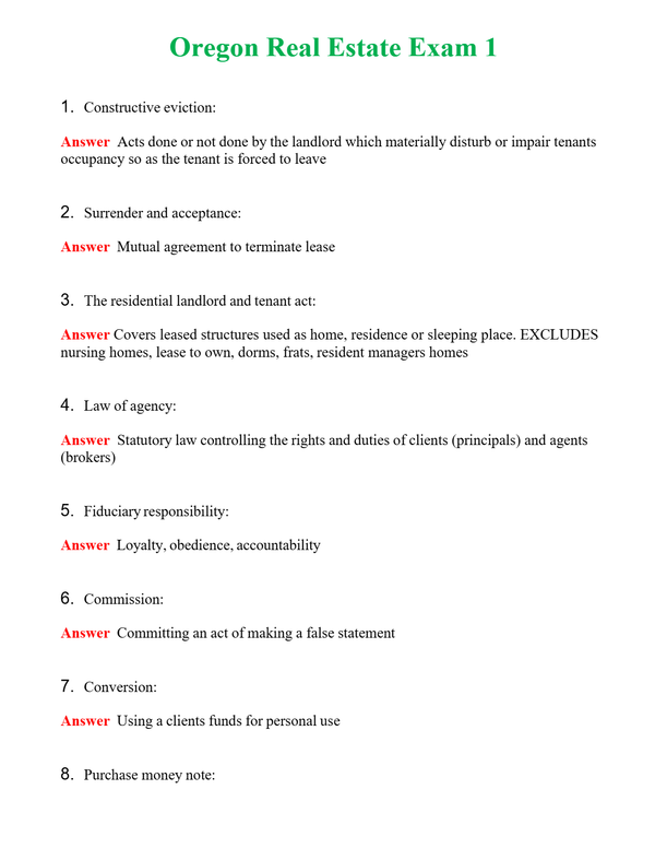 Oregon Real Estate Exam 1 Questions With Complete Grade A+ Answers
