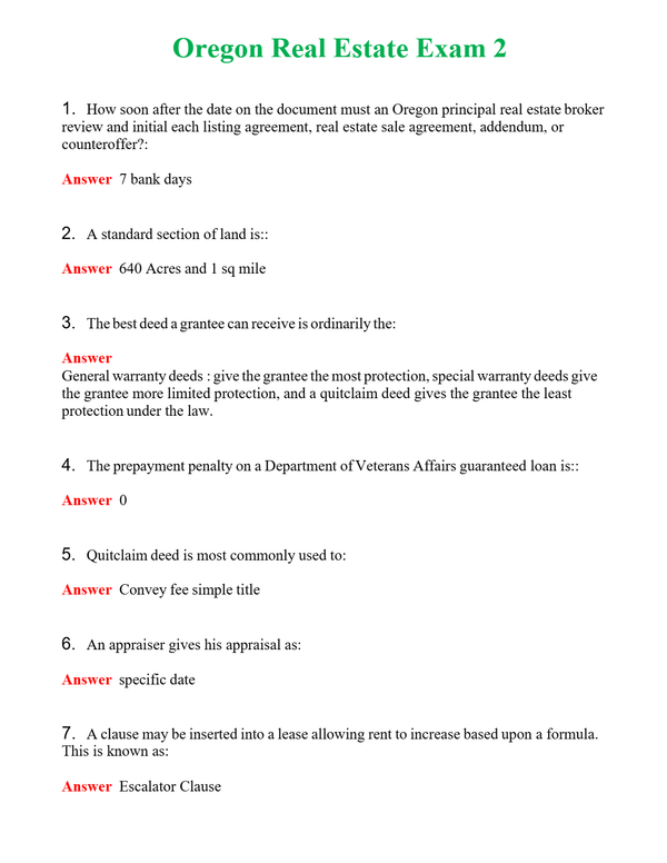 Oregon Real Estate Exam 2 Questions With Complete Grade A+ Answers