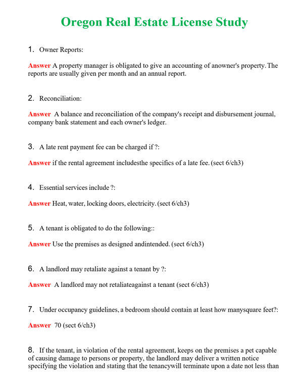 Oregon Real Estate License Study Questions With Complete Grade A+ Answers