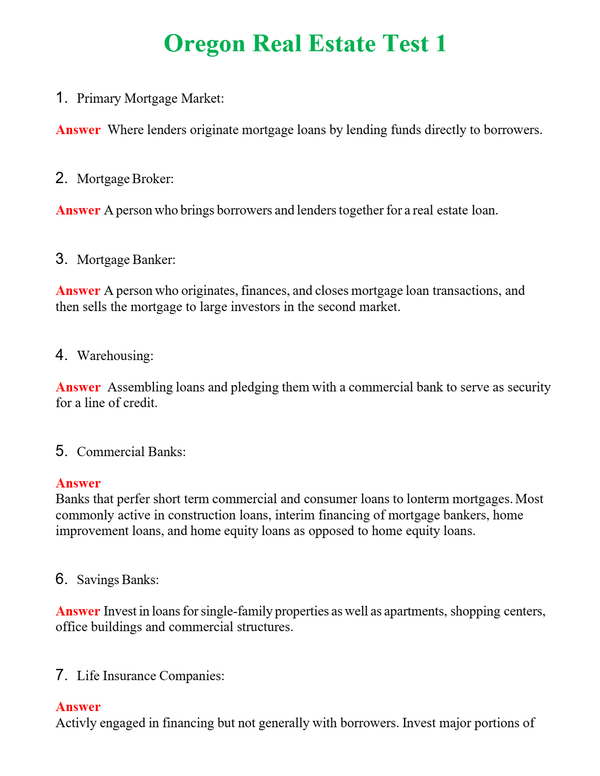 Oregon Real Estate Test 1 Questions With Complete Grade A+ Answers