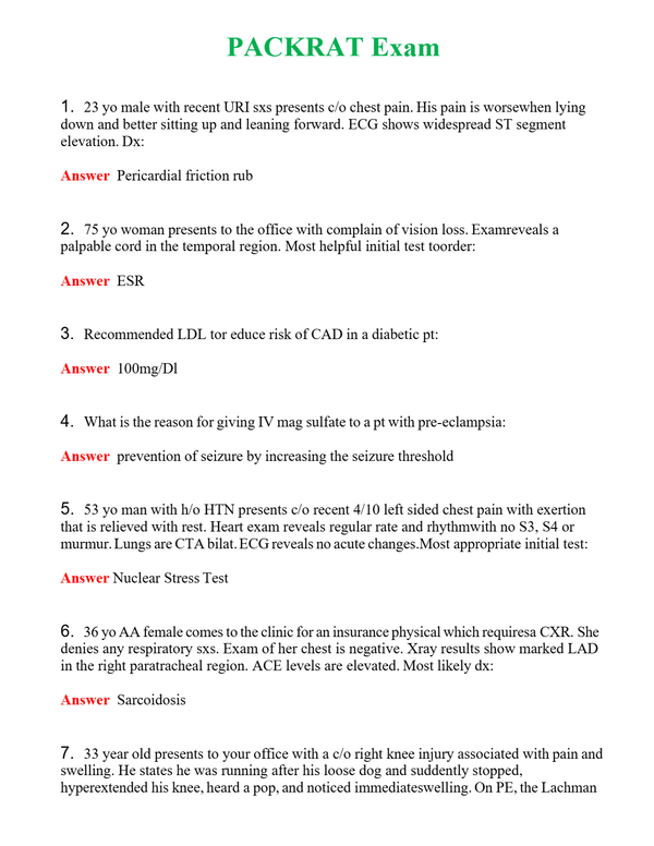 PACKRAT Exam | Actual Questions and Verified Answers ( Included ) 100% Correct
