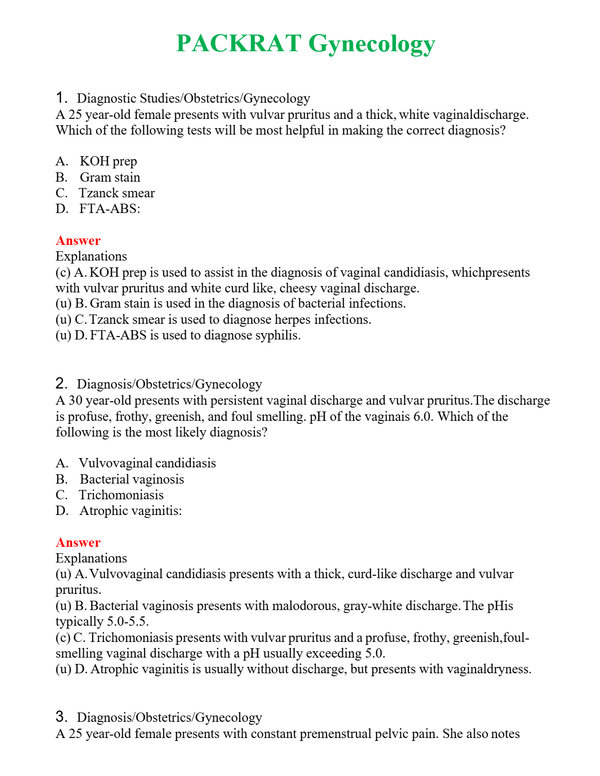 PACKRAT Gynecology | Actual Questions and Verified Answers ( Included ) 100% Correct