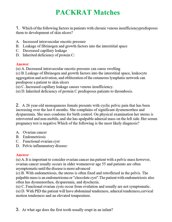 PACKRAT Matches | Actual Questions and Verified Answers ( Included ) 100% Correct