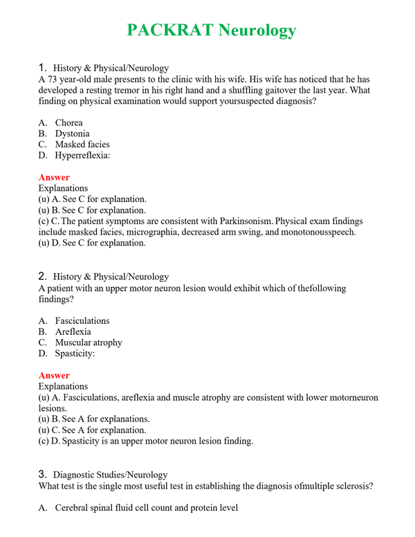PACKRAT Neurology | Actual Questions and Verified Answers ( Included ) 100% Correct