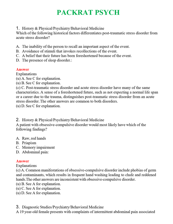 PACKRAT PSYCH | Actual Questions and Verified Answers ( Included ) 100% Correct