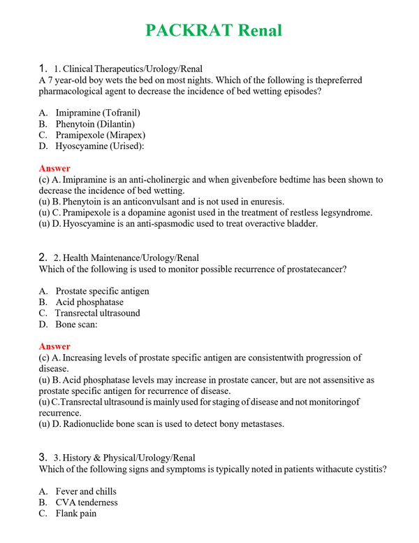 PACKRAT Renal | Actual Questions and Verified Answers ( Included ) 100% Correct