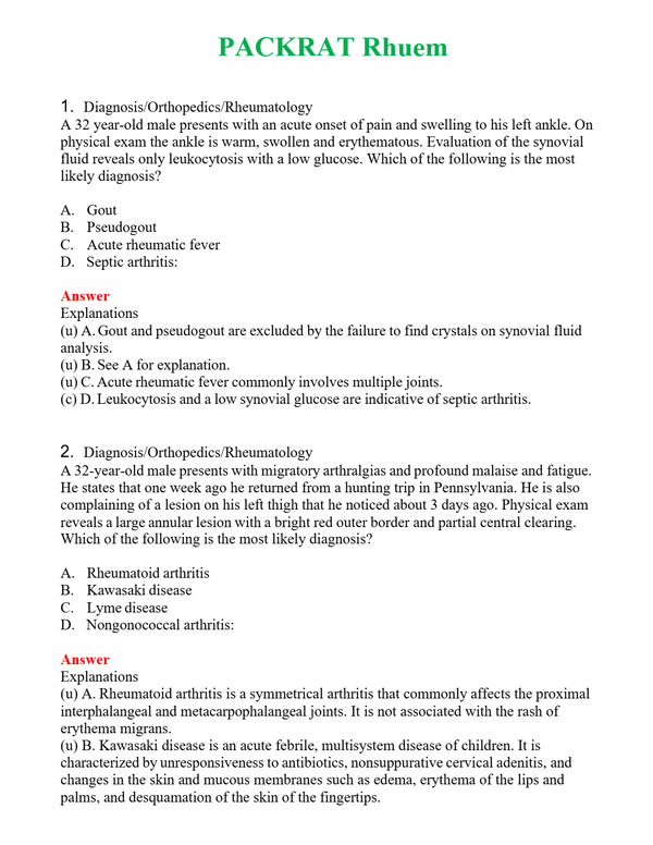 PACKRAT Rhuem | Actual Questions and Verified Answers ( Included ) 100% Correct