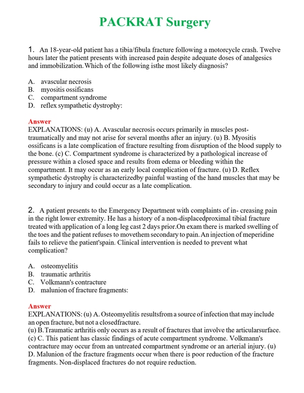 PACKRAT Surgery | Actual Questions and Verified Answers ( Included ) 100% Correct