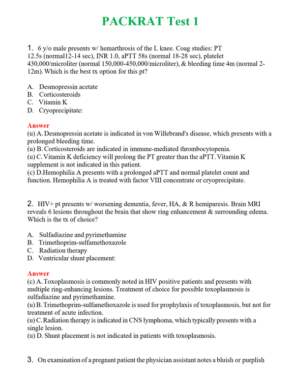 PACKRAT Test 1 | Actual Questions and Verified Answers ( Included ) 100% Correct