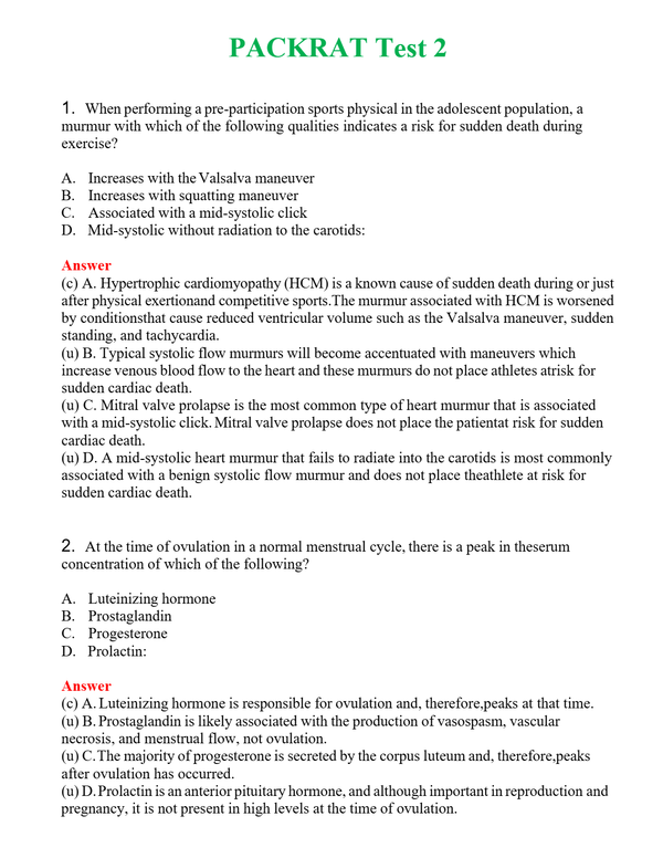 PACKRAT Test 2 | Actual Questions and Verified Answers ( Included ) 100% Correct