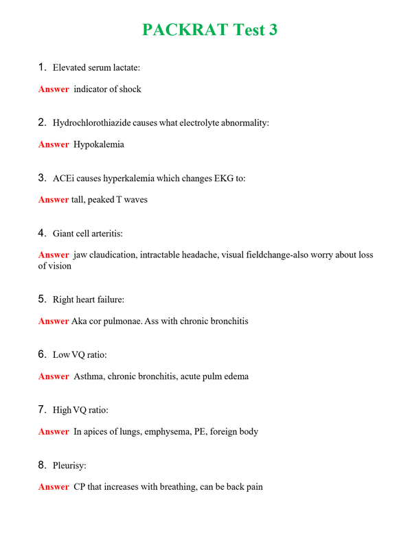PACKRAT Test 3 | Actual Questions and Verified Answers ( Included ) 100% Correct
