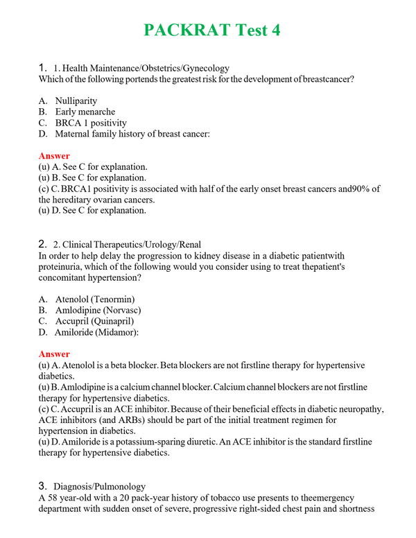 PACKRAT Test 4 | Actual Questions and Verified Answers ( Included ) 100% Correct